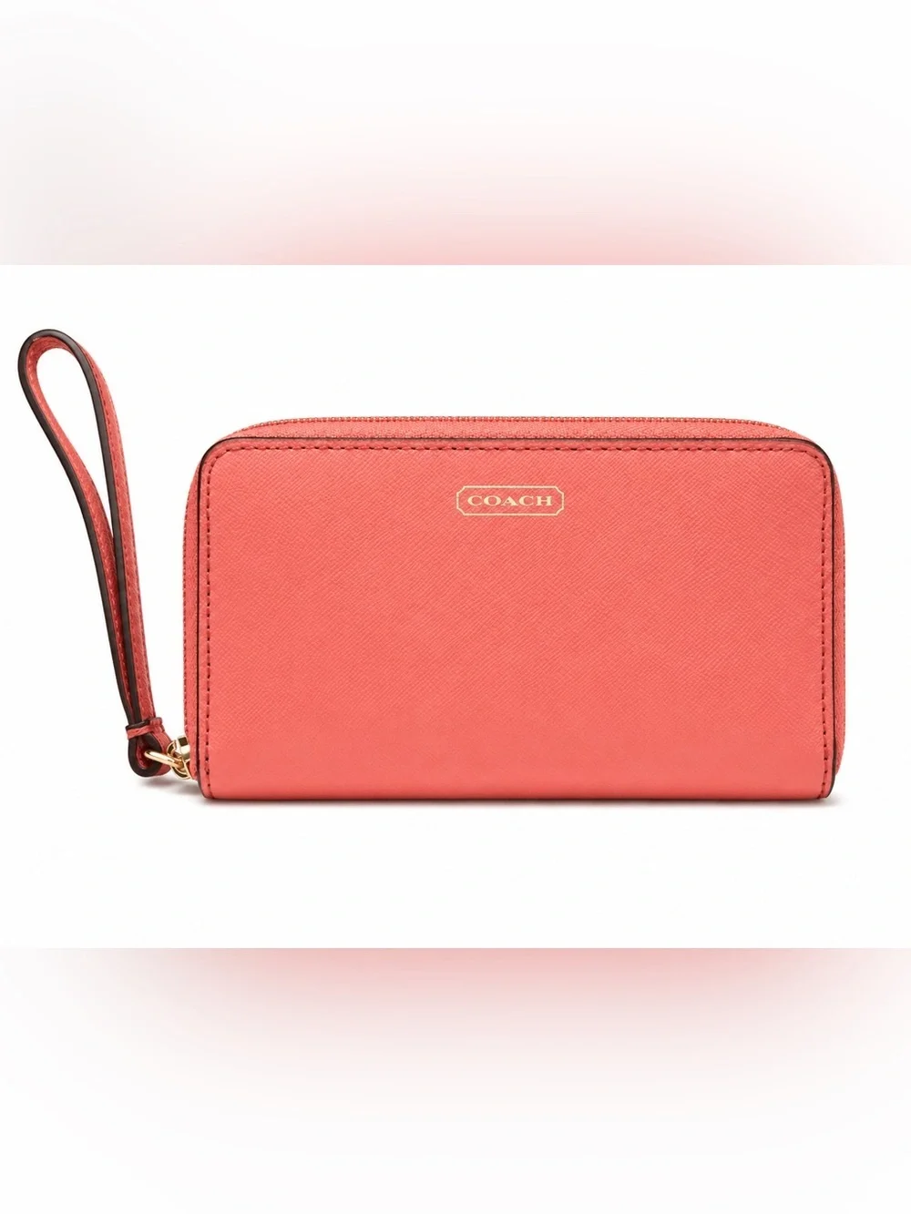 Coach Coral Pebbled Leather Zip Around Wristlet Wallet - Wristlet Clutch